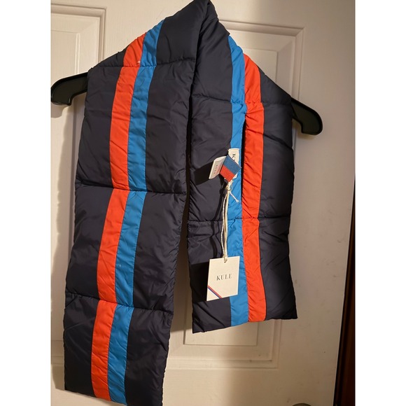 KULE Accessories - Kule The Seever Navy Puffer Scarf Duck Down Striped Quilted AC24-Navy-OS NWT